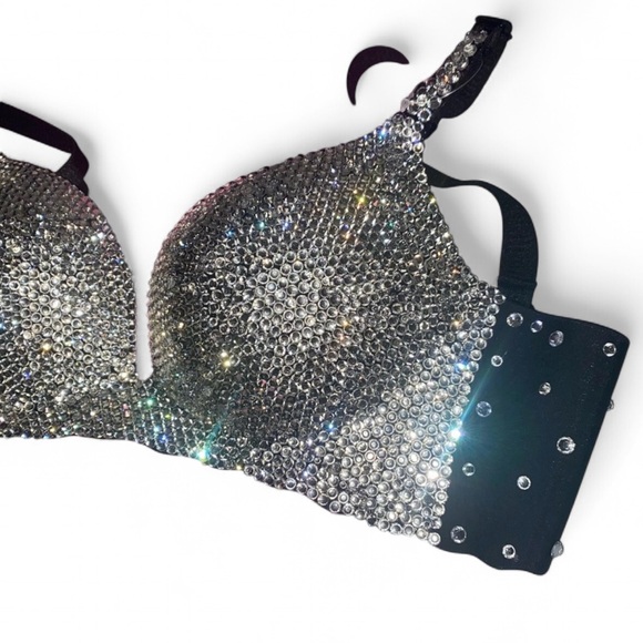 Crystal Diamond Sparkly Classic Glam Bling Wireless Bra Top All Sizes New - Picture 4 of 11